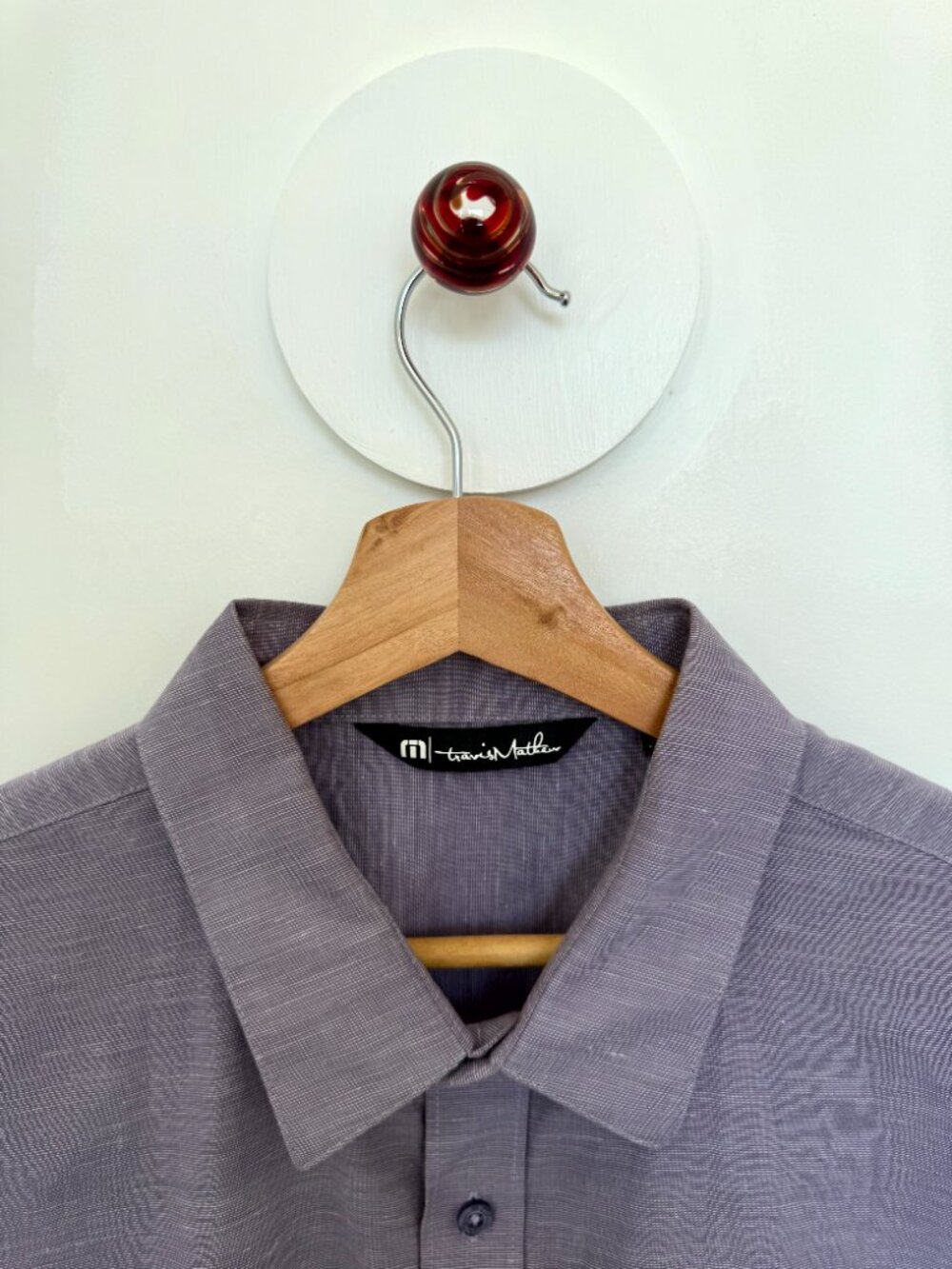 TravisMathew Men's Purple Textured Short Sleeve Button-Down Shirt Pocket Size L